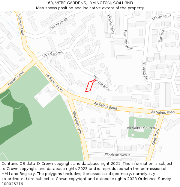 63, VITRE GARDENS, LYMINGTON, SO41 3NB: Location map and indicative extent of plot