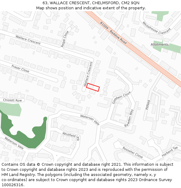 63, WALLACE CRESCENT, CHELMSFORD, CM2 9QN: Location map and indicative extent of plot