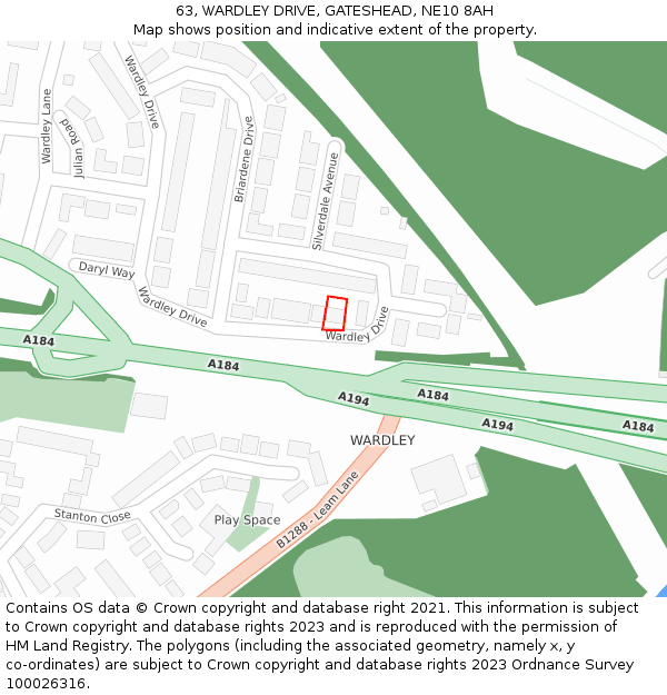 63, WARDLEY DRIVE, GATESHEAD, NE10 8AH: Location map and indicative extent of plot