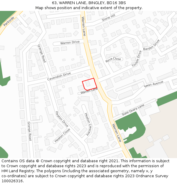 63, WARREN LANE, BINGLEY, BD16 3BS: Location map and indicative extent of plot