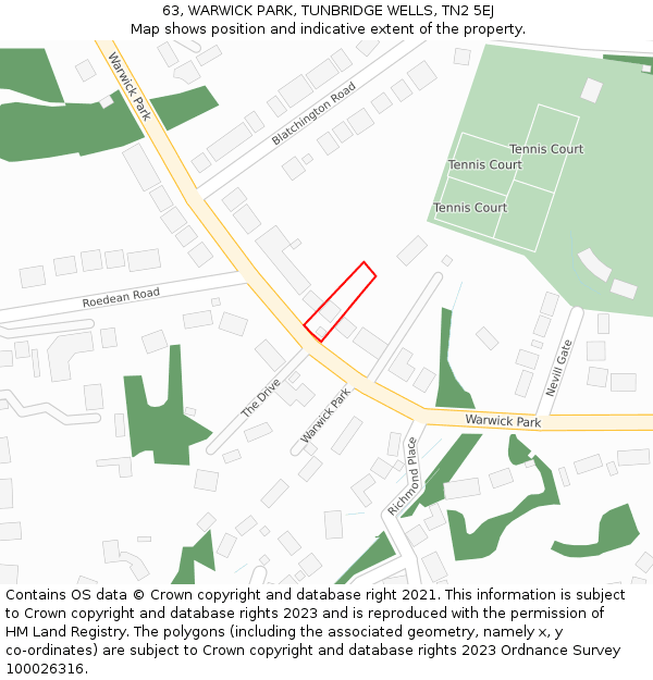 63, WARWICK PARK, TUNBRIDGE WELLS, TN2 5EJ: Location map and indicative extent of plot