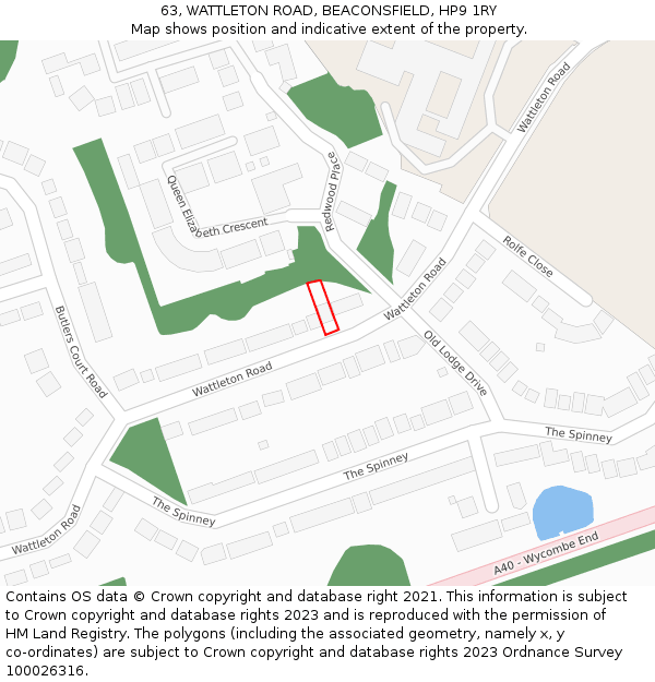 63, WATTLETON ROAD, BEACONSFIELD, HP9 1RY: Location map and indicative extent of plot