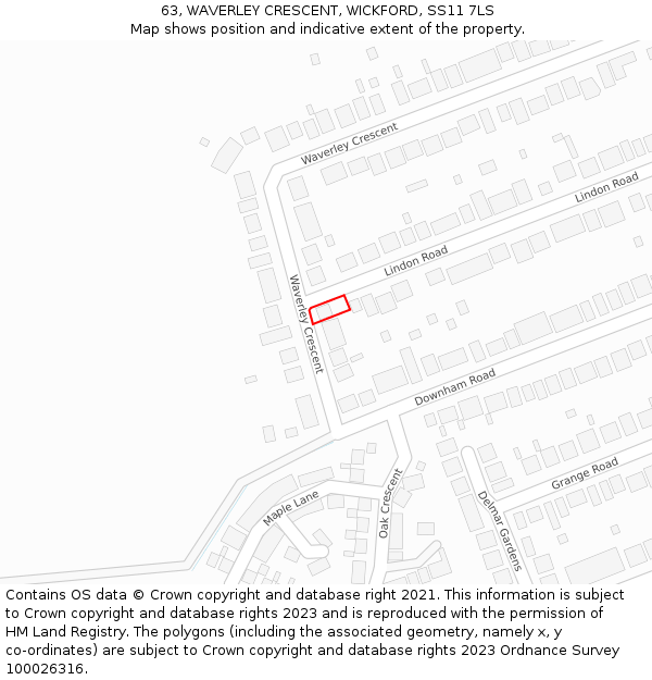 63, WAVERLEY CRESCENT, WICKFORD, SS11 7LS: Location map and indicative extent of plot