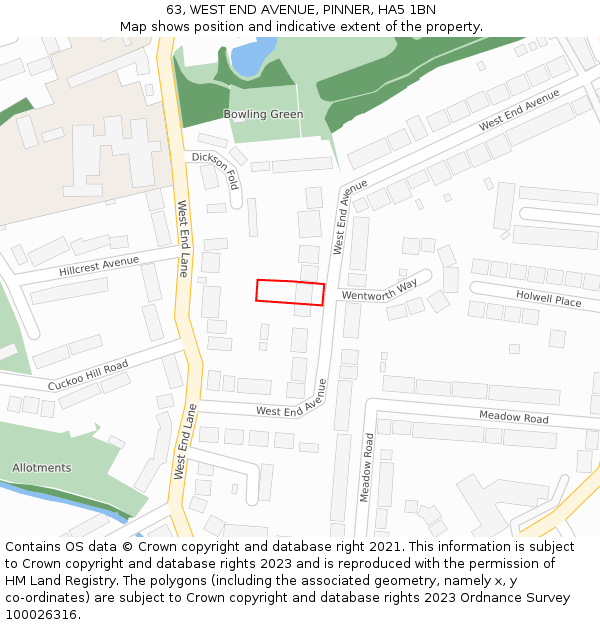 63, WEST END AVENUE, PINNER, HA5 1BN: Location map and indicative extent of plot
