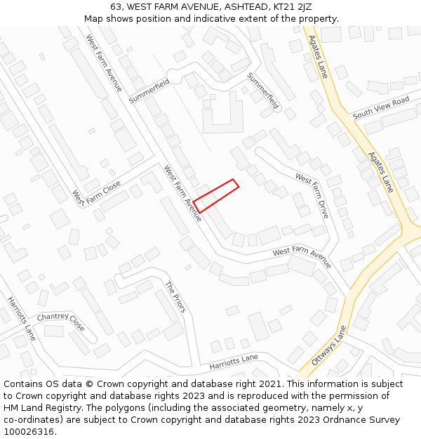 63, WEST FARM AVENUE, ASHTEAD, KT21 2JZ: Location map and indicative extent of plot