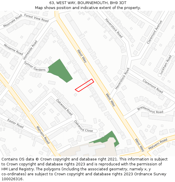 63, WEST WAY, BOURNEMOUTH, BH9 3DT: Location map and indicative extent of plot