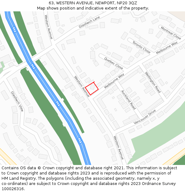 63, WESTERN AVENUE, NEWPORT, NP20 3QZ: Location map and indicative extent of plot
