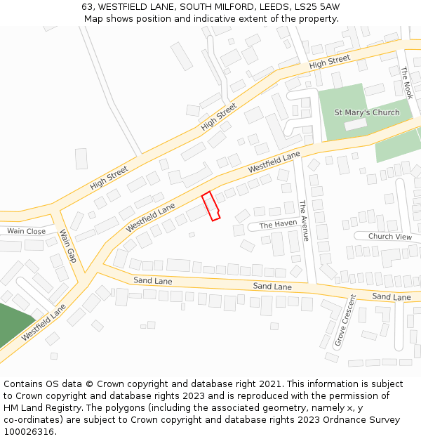 63, WESTFIELD LANE, SOUTH MILFORD, LEEDS, LS25 5AW: Location map and indicative extent of plot