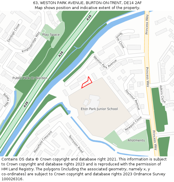 63, WESTON PARK AVENUE, BURTON-ON-TRENT, DE14 2AF: Location map and indicative extent of plot