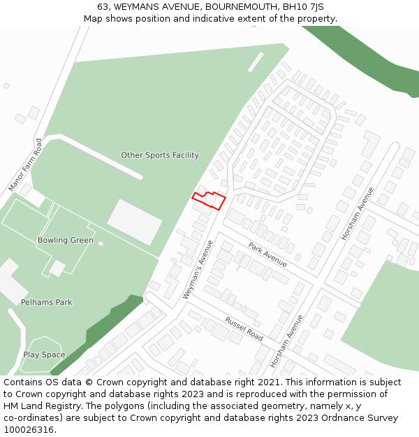 63, WEYMANS AVENUE, BOURNEMOUTH, BH10 7JS: Location map and indicative extent of plot