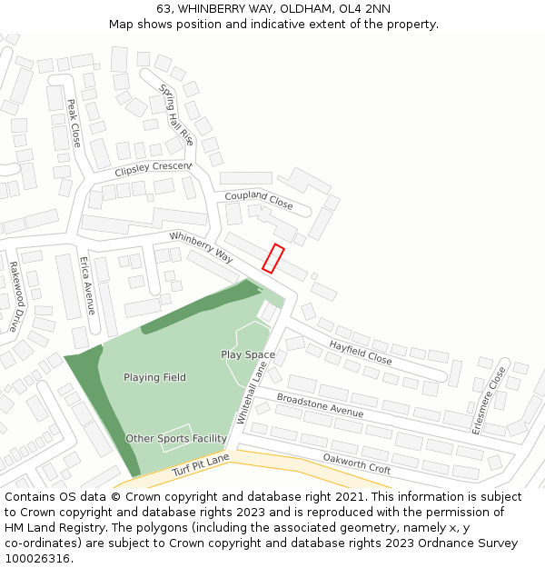 63, WHINBERRY WAY, OLDHAM, OL4 2NN: Location map and indicative extent of plot