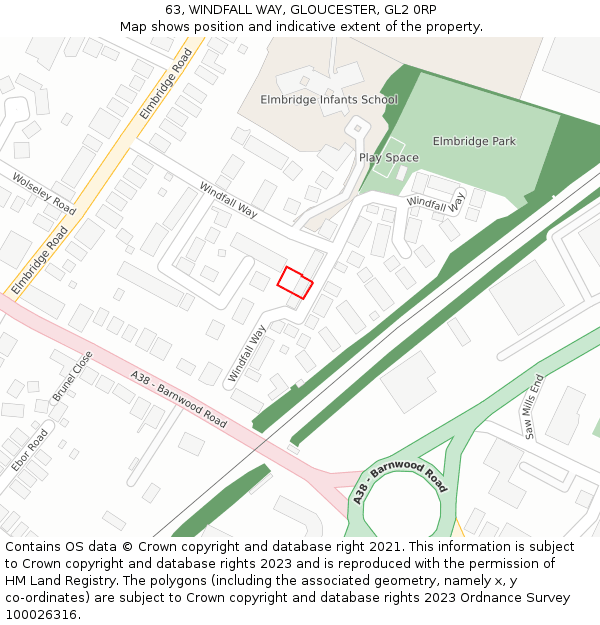 63, WINDFALL WAY, GLOUCESTER, GL2 0RP: Location map and indicative extent of plot