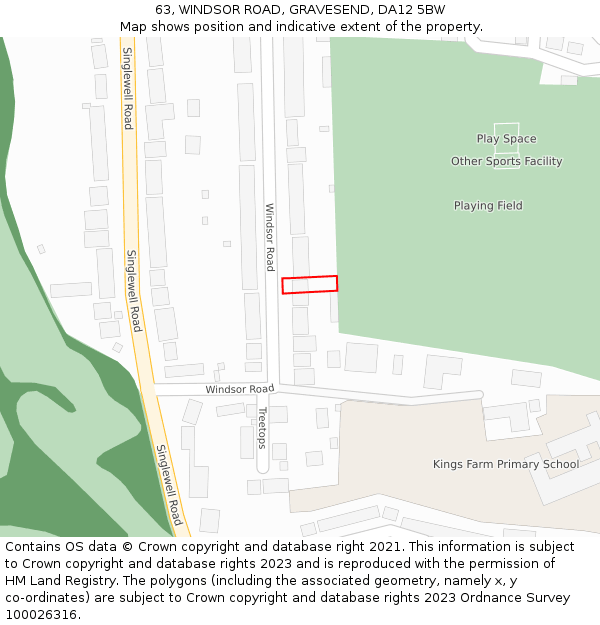 63, WINDSOR ROAD, GRAVESEND, DA12 5BW: Location map and indicative extent of plot