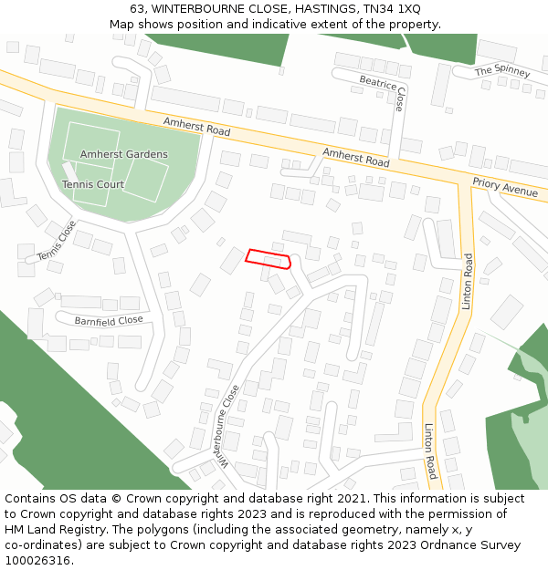 63, WINTERBOURNE CLOSE, HASTINGS, TN34 1XQ: Location map and indicative extent of plot