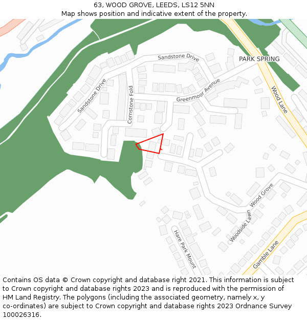 63, WOOD GROVE, LEEDS, LS12 5NN: Location map and indicative extent of plot