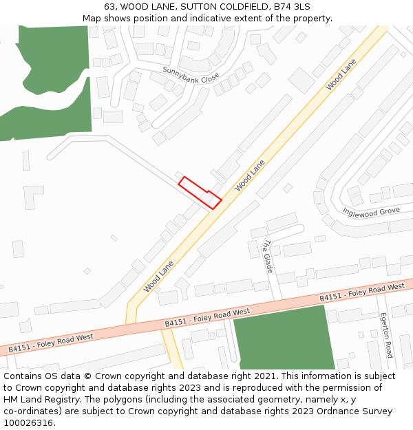 63, WOOD LANE, SUTTON COLDFIELD, B74 3LS: Location map and indicative extent of plot