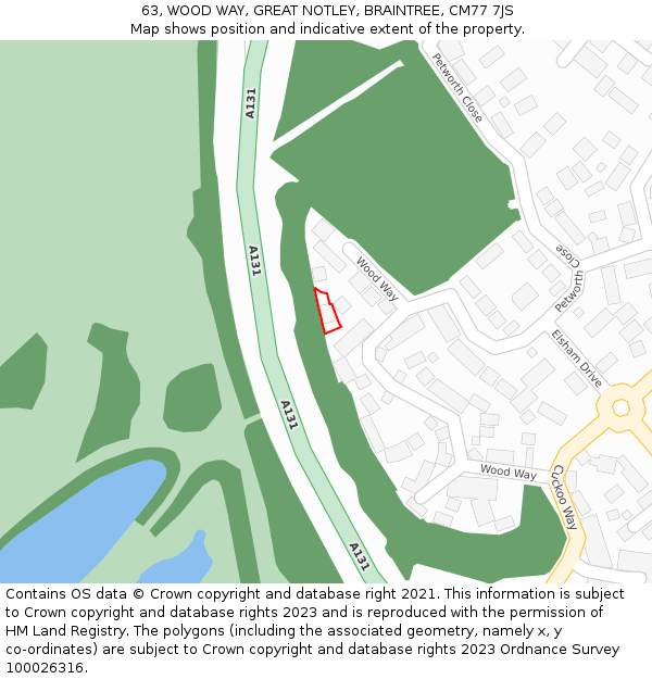 63, WOOD WAY, GREAT NOTLEY, BRAINTREE, CM77 7JS: Location map and indicative extent of plot