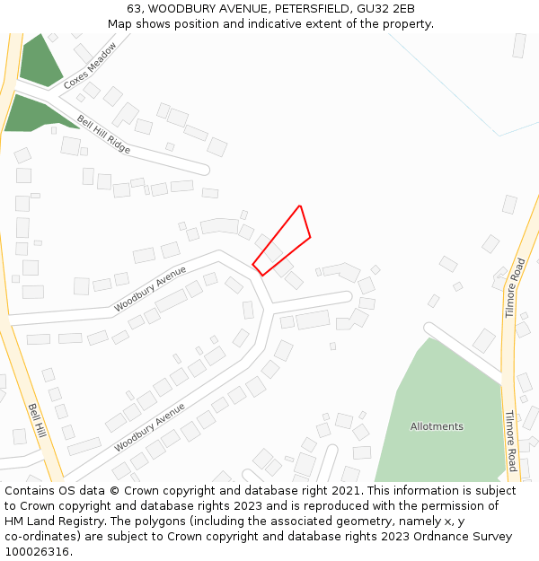 63, WOODBURY AVENUE, PETERSFIELD, GU32 2EB: Location map and indicative extent of plot