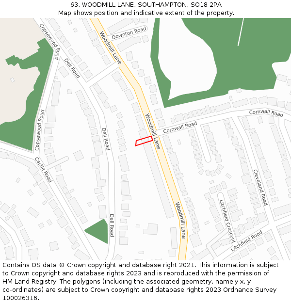 63, WOODMILL LANE, SOUTHAMPTON, SO18 2PA: Location map and indicative extent of plot