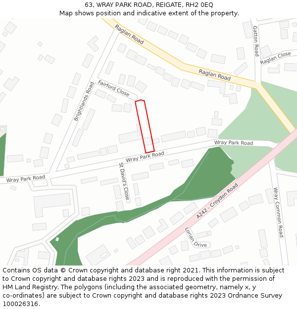 63, WRAY PARK ROAD, REIGATE, RH2 0EQ: Location map and indicative extent of plot