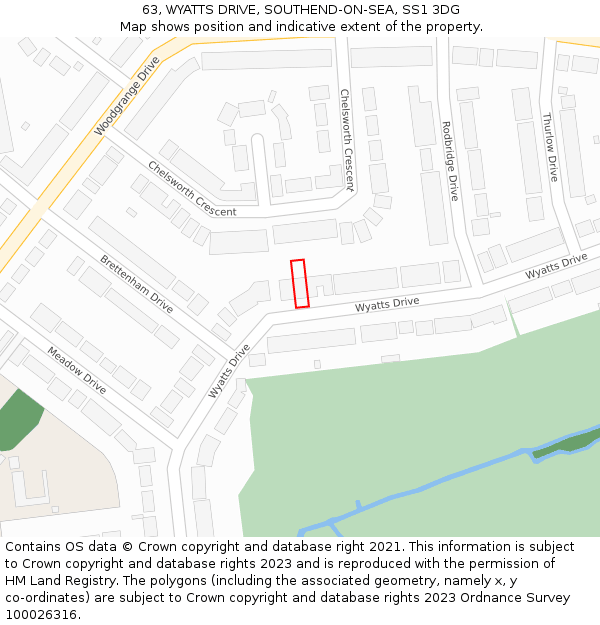 63, WYATTS DRIVE, SOUTHEND-ON-SEA, SS1 3DG: Location map and indicative extent of plot