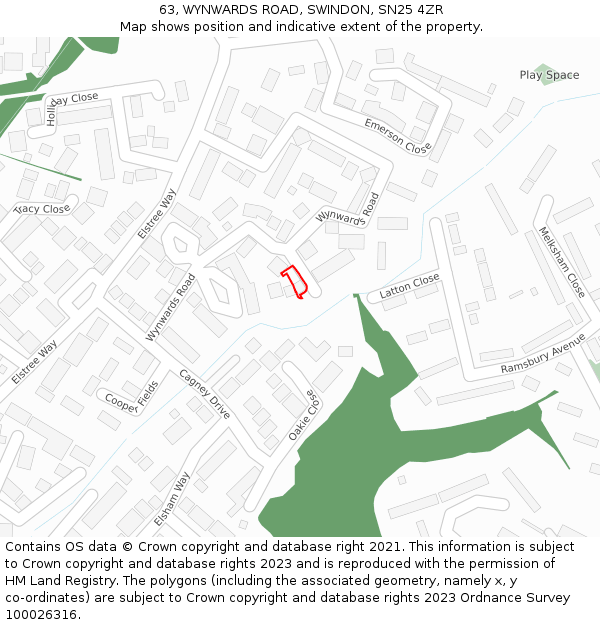 63, WYNWARDS ROAD, SWINDON, SN25 4ZR: Location map and indicative extent of plot