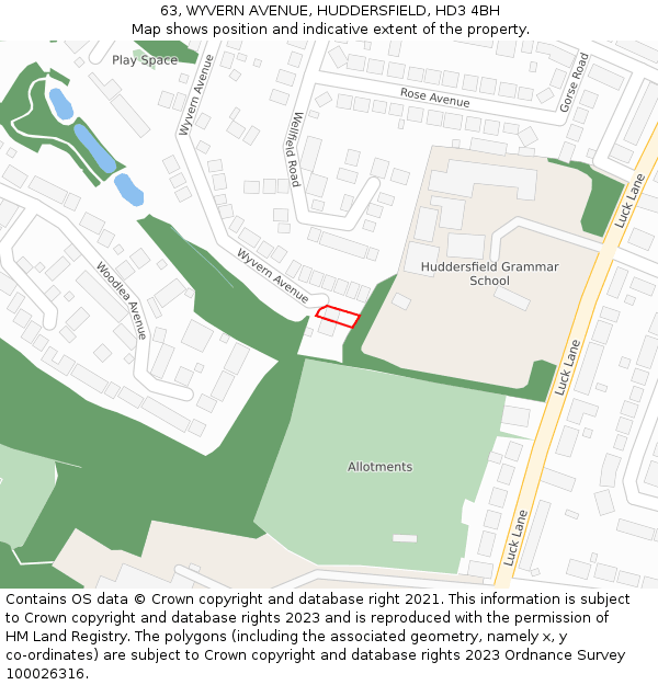 63, WYVERN AVENUE, HUDDERSFIELD, HD3 4BH: Location map and indicative extent of plot