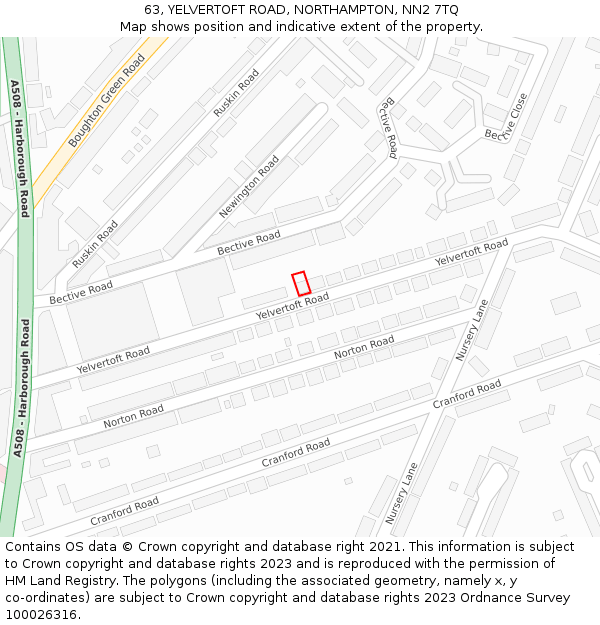63, YELVERTOFT ROAD, NORTHAMPTON, NN2 7TQ: Location map and indicative extent of plot