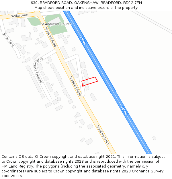 630, BRADFORD ROAD, OAKENSHAW, BRADFORD, BD12 7EN: Location map and indicative extent of plot