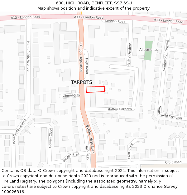 630, HIGH ROAD, BENFLEET, SS7 5SU: Location map and indicative extent of plot