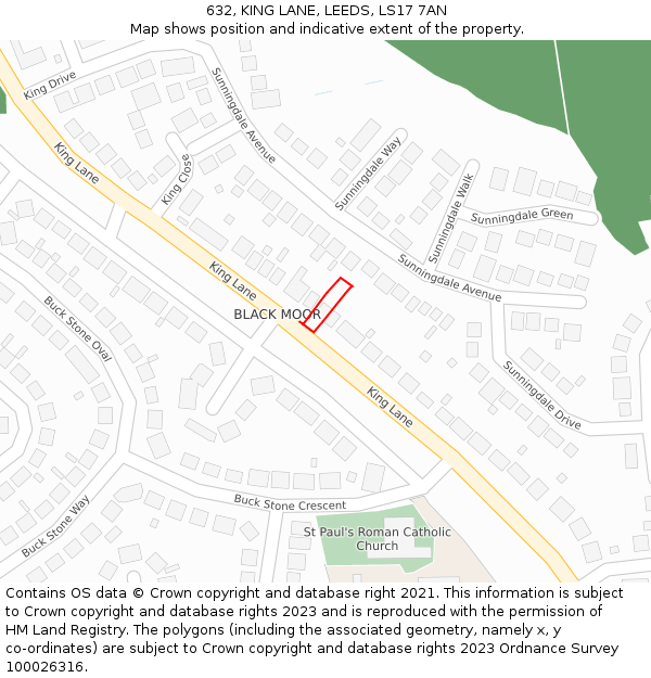 632, KING LANE, LEEDS, LS17 7AN: Location map and indicative extent of plot
