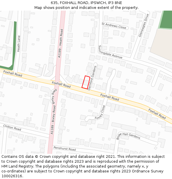 635, FOXHALL ROAD, IPSWICH, IP3 8NE: Location map and indicative extent of plot