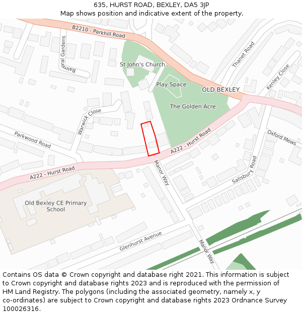 635, HURST ROAD, BEXLEY, DA5 3JP: Location map and indicative extent of plot
