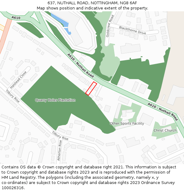 637, NUTHALL ROAD, NOTTINGHAM, NG8 6AF: Location map and indicative extent of plot