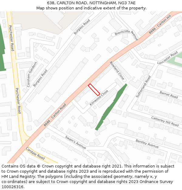 638, CARLTON ROAD, NOTTINGHAM, NG3 7AE: Location map and indicative extent of plot