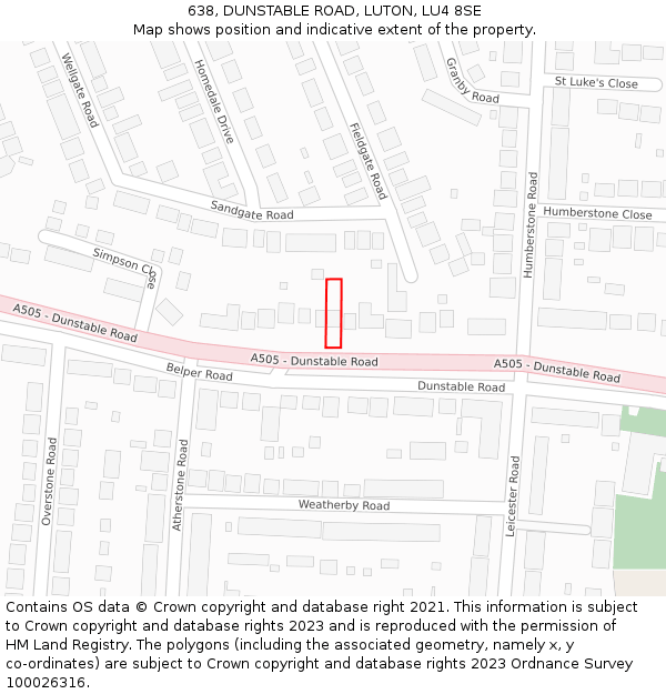 638, DUNSTABLE ROAD, LUTON, LU4 8SE: Location map and indicative extent of plot