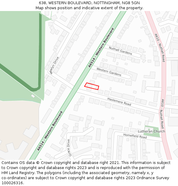 638, WESTERN BOULEVARD, NOTTINGHAM, NG8 5GN: Location map and indicative extent of plot