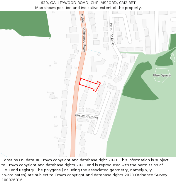 639, GALLEYWOOD ROAD, CHELMSFORD, CM2 8BT: Location map and indicative extent of plot