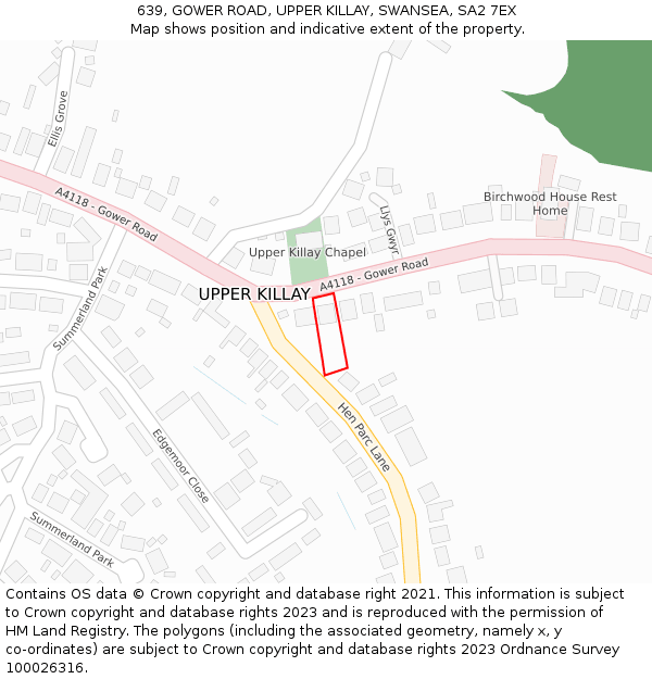 639, GOWER ROAD, UPPER KILLAY, SWANSEA, SA2 7EX: Location map and indicative extent of plot