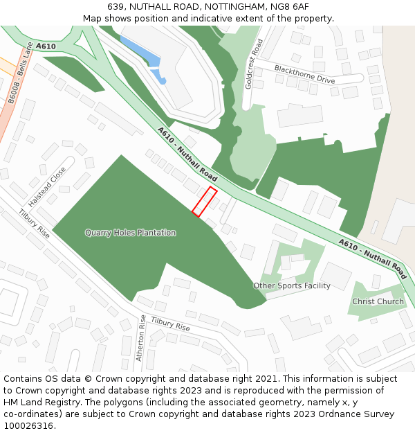 639, NUTHALL ROAD, NOTTINGHAM, NG8 6AF: Location map and indicative extent of plot