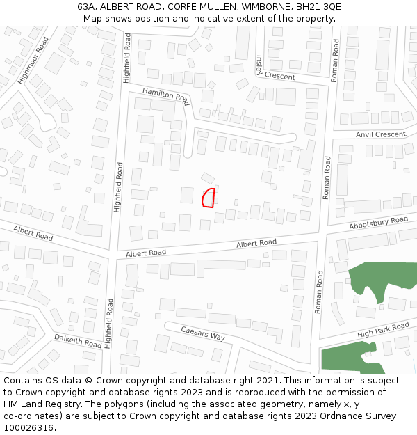63A, ALBERT ROAD, CORFE MULLEN, WIMBORNE, BH21 3QE: Location map and indicative extent of plot
