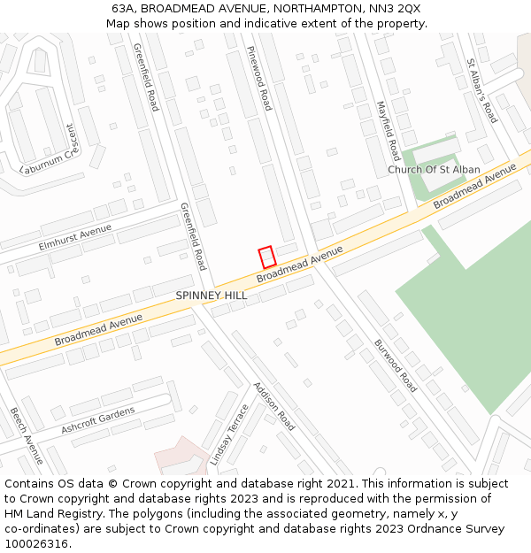 63A, BROADMEAD AVENUE, NORTHAMPTON, NN3 2QX: Location map and indicative extent of plot