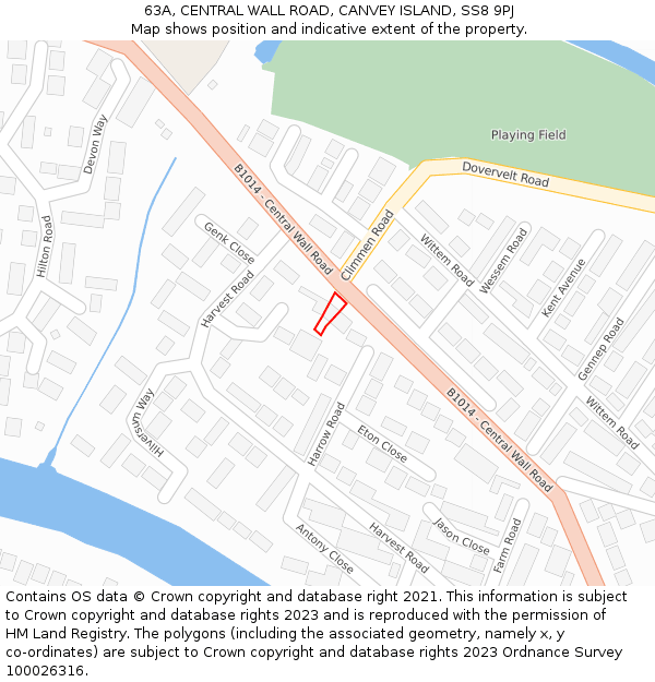 63A, CENTRAL WALL ROAD, CANVEY ISLAND, SS8 9PJ: Location map and indicative extent of plot