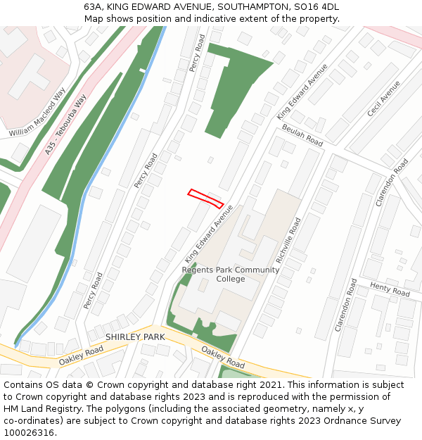 63A, KING EDWARD AVENUE, SOUTHAMPTON, SO16 4DL: Location map and indicative extent of plot