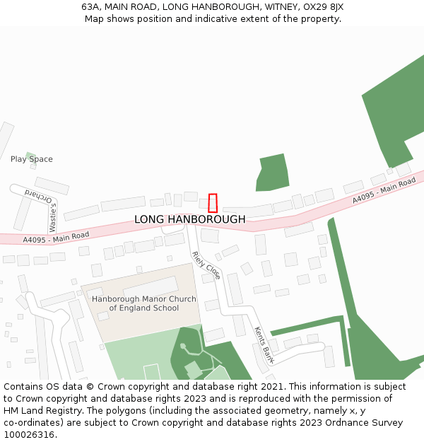 63A, MAIN ROAD, LONG HANBOROUGH, WITNEY, OX29 8JX: Location map and indicative extent of plot