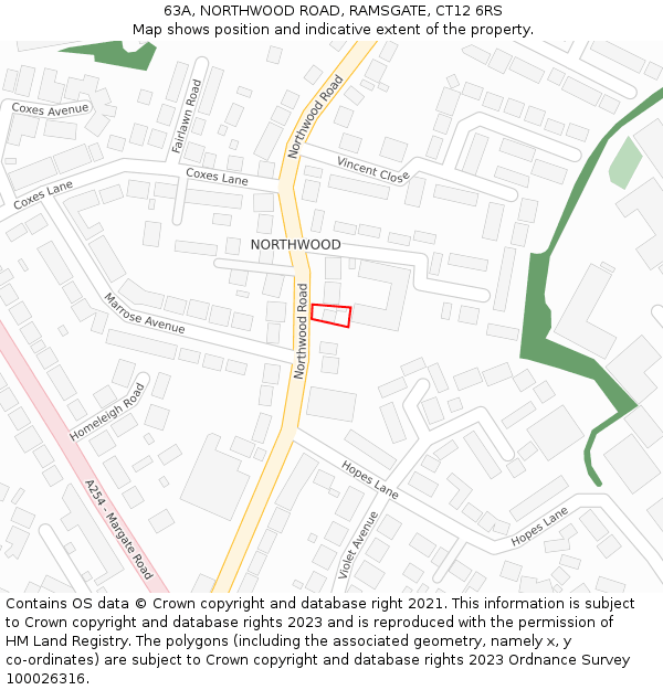 63A, NORTHWOOD ROAD, RAMSGATE, CT12 6RS: Location map and indicative extent of plot