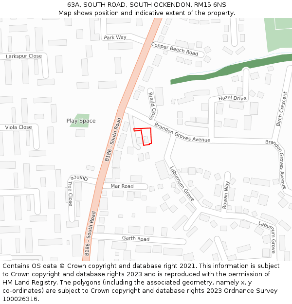 63A, SOUTH ROAD, SOUTH OCKENDON, RM15 6NS: Location map and indicative extent of plot