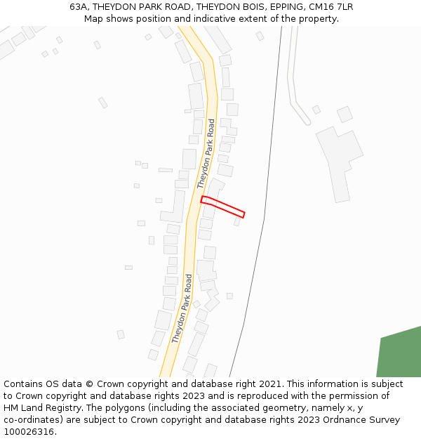 63A, THEYDON PARK ROAD, THEYDON BOIS, EPPING, CM16 7LR: Location map and indicative extent of plot