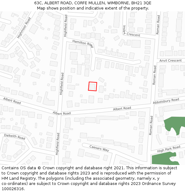 63C, ALBERT ROAD, CORFE MULLEN, WIMBORNE, BH21 3QE: Location map and indicative extent of plot