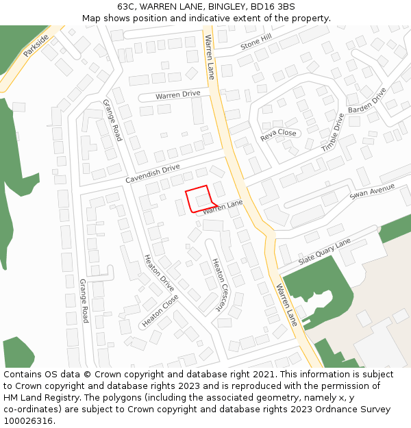 63C, WARREN LANE, BINGLEY, BD16 3BS: Location map and indicative extent of plot